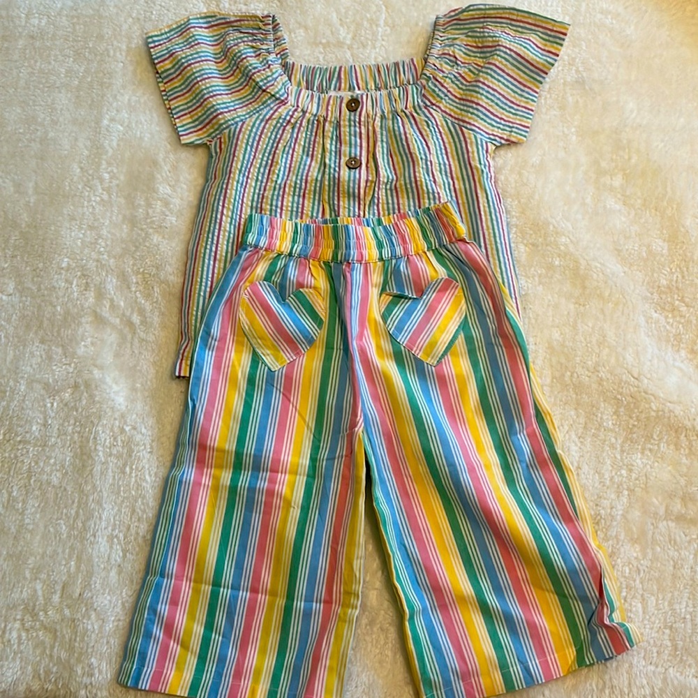 *NWOT* Kite Top/Bottom Rainbow 🌈 Striped Set, Girls Size 6